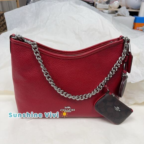 NWT Coach Laurel Shoulder Bag Mirror Charm & Pouch CBI94 Dark Cardinal/Walnut - Picture 1 of 10